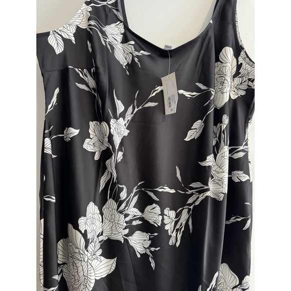 A New Day Sleeveless Black Floral Satin Maxi Slip Dress 2X 2XL Side Slit Luxury - Picture 4 of 4
